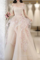 Champagne A-Line Tulle Sequins Long Evening Prom Dresses Embroidery Applique Formal Evening Dresses