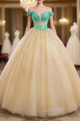 Champagne Ball Gown Tulle Crystal Backless Wedding Dresses