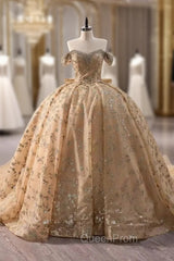 Champagne Gold Ball Gown Tulle Sequins Beading Evening Prom Dresses