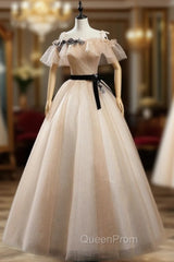 Champagne Gold Tulle Appliques Quinceanera Dresses