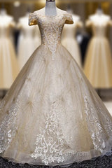 Champagne Lace Off Shoulder Party Dresses, Ball Gown Tulle Evening Dresses Evening Dresses