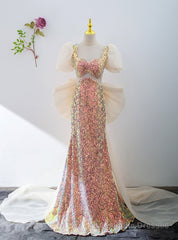 Champagne Mermaid Sequins Prom Dress
