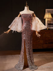 Champagne Pink Sequins Mermaid Strapless Prom Dress