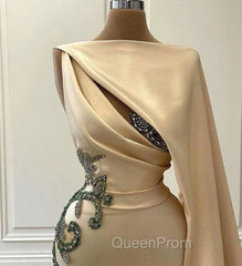 Champagne Robe De Soiree Sheath Floor Length Satin Beaded Long Evening Prom Dresses Evening Prom Gown Evening Dresses