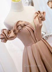 Champagne Satin Long Party Dresses Evening Prom Dresses, A-line Simple Evening Dresses