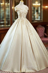 Champagne Satin Long Evening Prom Dresses with Beaded, V-Neck Evening Party Dresses