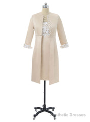Champagne Satin Mother Of The Bride Dresses Sheath Knee Length With Jacket