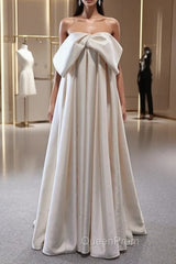 Champagne Satin Strapless Pleats Evening Prom Dresses