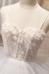 Champagne Sweetheart Layers Princess Dresses, Spaghetti Straps Tulle Evening Gown