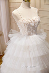 Champagne Sweetheart Layers Princess Dresses, Spaghetti Straps Tulle Evening Gown
