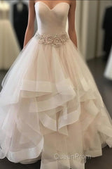 Champagne Sweetheart Tulle Long Evening Prom Dresses, Evening Dresses