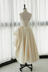 Champagne Tea Length Evening Prom Dresses, Champagne Tea Length Formal Homecoming Dresses