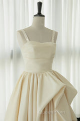 Champagne Tea Length Evening Prom Dresses, Champagne Tea Length Formal Homecoming Dresses