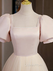 Champagne Tulle A Line Long Evening Prom Dresses, Champagne Evening Graduation Dresses