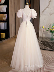 Champagne Tulle A Line Long Evening Prom Dresses, Champagne Evening Graduation Dresses