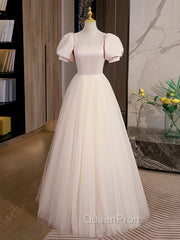 Champagne Tulle A Line Long Evening Prom Dresses, Champagne Evening Graduation Dresses