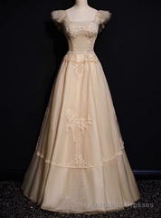 Champagne Tulle Beading Prom Dress