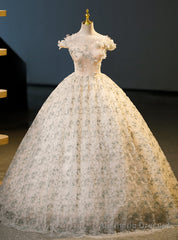 Champagne Tulle Flower Off the Shoulder Quinceanera Dress