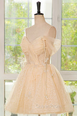 Champagne Tulle Knee Length Evening Prom Dresses, Lovely A-Line Party Homecoming Dresses