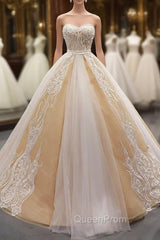 Champagne Tulle Lace Appliques Sweetheart With Beading Evening Prom Dresses