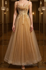 Champagne tulle lace long Evening Prom Dresses champagne formal Dresses