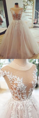 Champagne tulle lace long Evening Prom Dresses, tulle evening Dresses