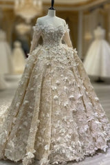 Champagne Tulle Lace Off the Shoulder Butterfly Appliques Wedding Dresses