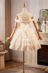 Champagne Tulle Lace Short Evening Prom Dresses Homecoming Dresses, Lovely A-Line Party Dresses