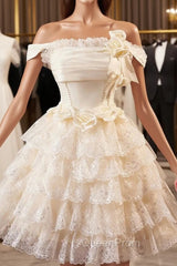 Champagne Tulle Lace Short Evening Prom Dresses Homecoming Dresses, Lovely A-Line Party Dresses