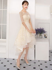 Champagne Tulle Short Evening Prom Dresses, Champagne Homecoming Dresses