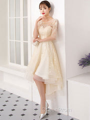 Champagne Tulle Short Evening Prom Dresses, Champagne Homecoming Dresses