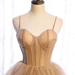 Champagne Tulle Sweetheart Straps Long Ball Gown Evening Prom Dresses, Champagne Party Dresses