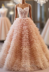 Champagne Tulle Tiers Sequins Quinceanera Dresses