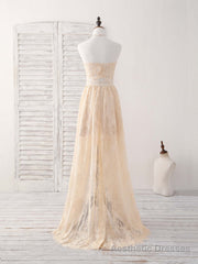 Champagne Two Pieces Lace Long Prom Dress Lace Evening Dress