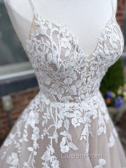 Champagne v neck tulle lace long Evening Prom Dresses lace tulle formal Dresses