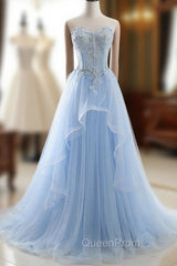 CHARLIZE |Ball Gown Sweetheart Tulle Sky Blue Evening Prom Party Gowns with Sequins