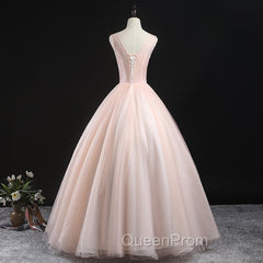 Charming Pink Flowers Ball Gown Long Sweet 16 Dresses, Pink Evening Prom Dresses