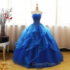 Charming Royal Blue Tulle Evening Prom Gown , Sweet Party Dresses