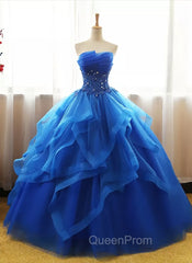 Charming Royal Blue Tulle Evening Prom Gown , Sweet Party Dresses