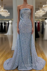 Charming Starpless Sequins Beads Long Evening Prom Dresses Overskirt