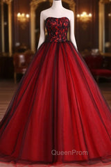 Charming Sweetheart Red and Black Gown, Sweet 16 Dresses, Evening Dresses