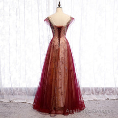 Charming Tulle Cap Sleeves Long New Party Gown, Prom Dress