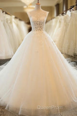 Charming Tulle Wedding Dresses, Sexy Ball Gown Wedding Dresses, Scoop Neckline Bridal Dresses Evening Prom Dresses