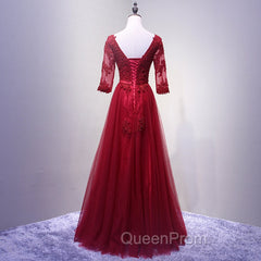 Charming Wine Red Short Sleeves Lace Applique Wedding Party Dresses, Evening Gown