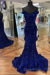 Cheap Long Formal Dresses Royal Blue Evening Prom Dresses Sequins Mermaid