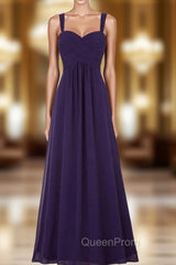 Cheap Purple Straps Chiffon Pleats Bridesmaid Dresses