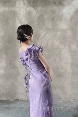 Chic A Line Scoop Lilac Long Evening Prom Dresses Birthday Dresses With Ruffles