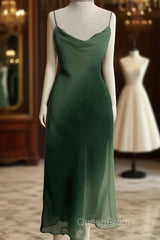 Chic A Line Spaghetti Straps Green Chiffon Evening Dresses Evening Prom Dresses