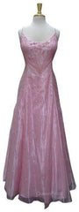 Chic A Line Spaghetti Straps Pink Long Evening Dresses Beads Long Evening Prom Dresses