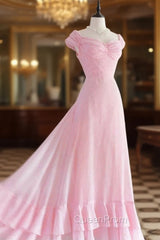 Chic A Line Sweetheart Pink Satin Long Evening Dresses Evening Prom Dresses